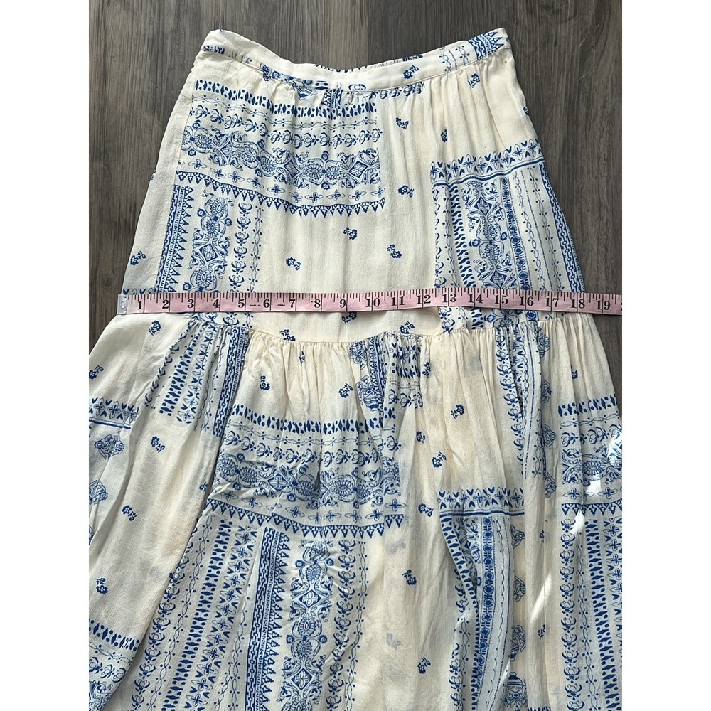 Ba&sh Skirt Women Small Londer Midi Ecru Blue Folklore Block Print Bash FLAWED - Picture 13 of 14